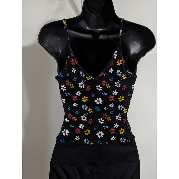 Forever 21 Floral Spaghetti Strap Ribbed Crop Tank Top Summer Blouse Small - Picture 4 of 5